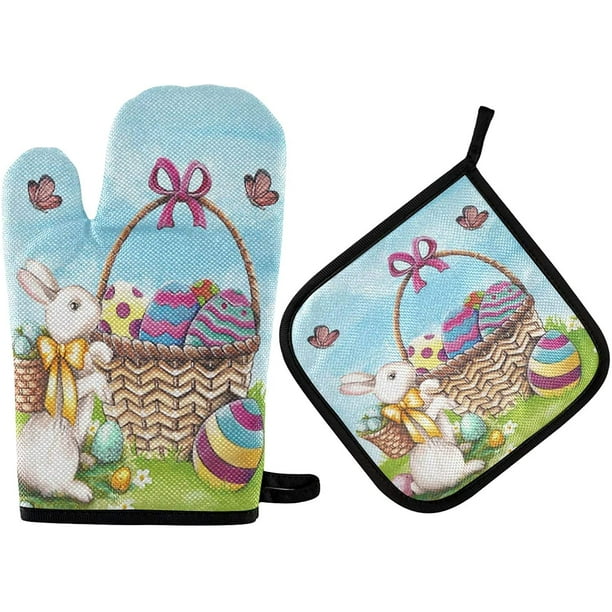 Happy Easter Day Bunny Oven Mitts And Pot Holders Sets Springbutterflies Floral Oven Gloves Hot Pads Insulated Washable For Cookingbaking Bbq Decorative Kitchen Gift Walmart Com Walmart Com