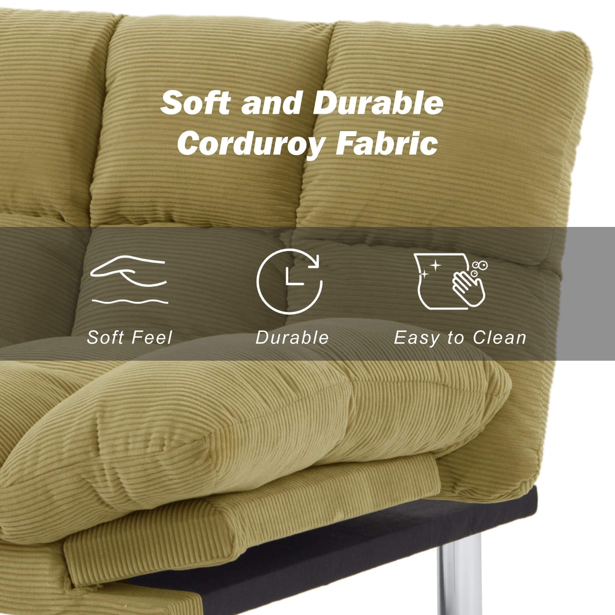 BSHTI Corduroy Futon Sofa Bed, 67.3" 3 in 1 Convertible Sofa Bed with Adjustable Armrests, Split-Back Design, Loveseat Sofabed for Apartment, Living Room, Office(Yellow)