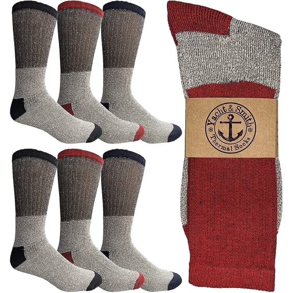 Yacht & Smith 6 Pairs Of Mens Winter Thermal Tube Socks