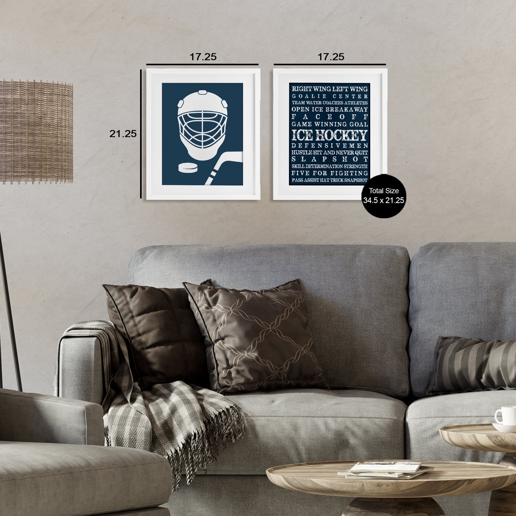 Stupell Industries Hockey Equipment & Phrases 2 Piece White Framed Print Under Glass Set, design by Melody Hogan