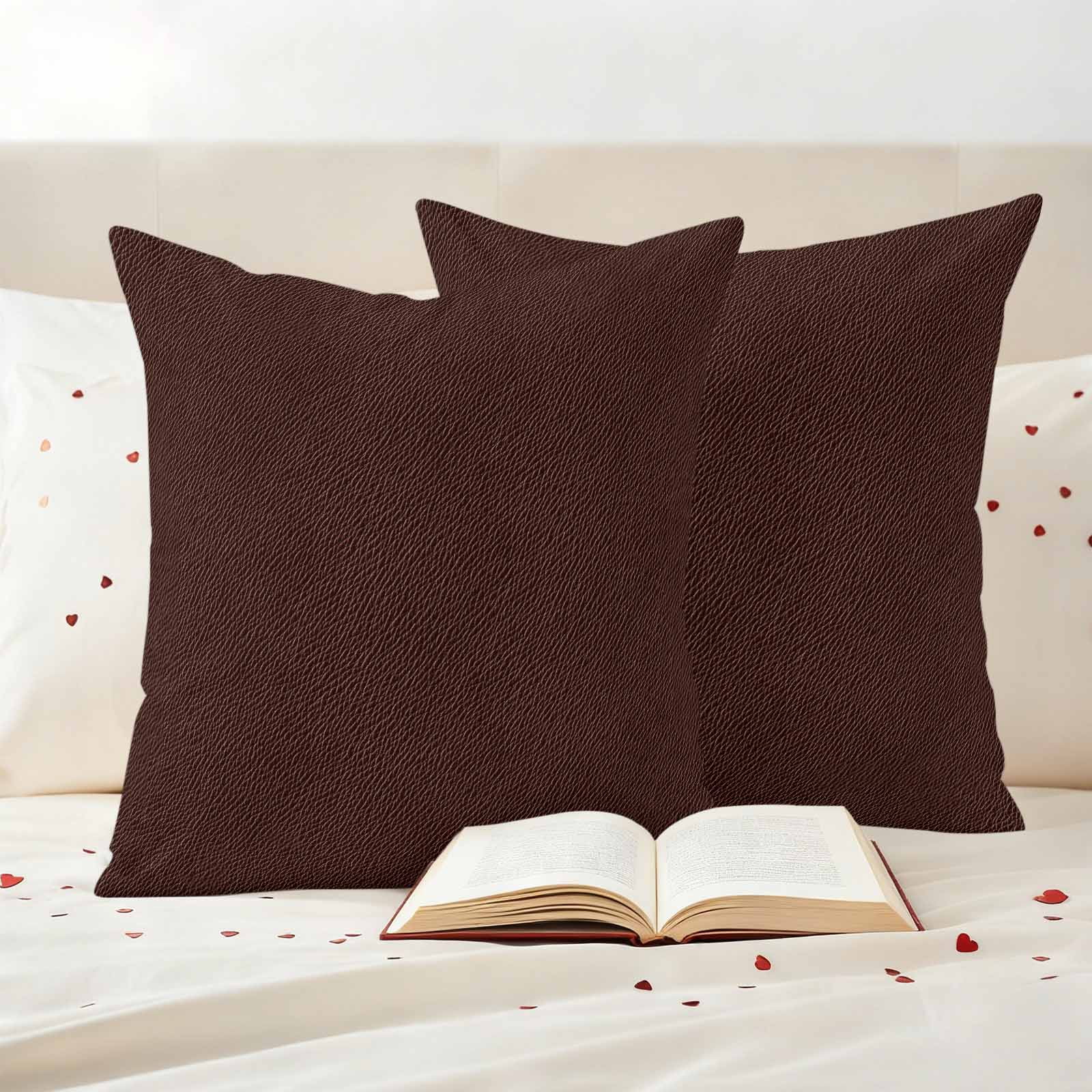 Solid Brown Outdoor Waterproof Pillow Covers, Vintage Minimalism Abstract Denim Pattern Decorative Square Throw Pillowcase Sofa Cushion Sham for Patio/Couch/Chair, 18"x18" 2 Pack