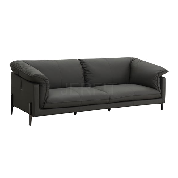 JERFIT Modern 2-Seater Leather Sofa with Memory Foam Cushions, Top Grain Black Genuine Leather Loveseat for Living Room