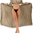 thumbnail image 2 of Sarong Cover Up Womens Beach Cover Up Bikini Bathing Suit Swimsuit Swimwear Coverup Sarong Pareo Wraps for Women Tassel Trim Long Sarong with Front Tie Brown, 2 of 6