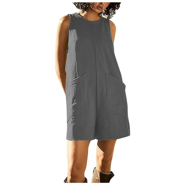 Women's Casual Rompers Stretchy Summer Sleeveless Shorts Jumpsuits With Pockets