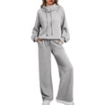 thumbnail image 1 of Conjuntos Deportivos de Dos Piezas para Mujer, Ideales para Otoño. Incluyen Sudadera con Cordón Ajustable y Pantalón Deportivo de Pierna . Gris XL, 1 of 9
