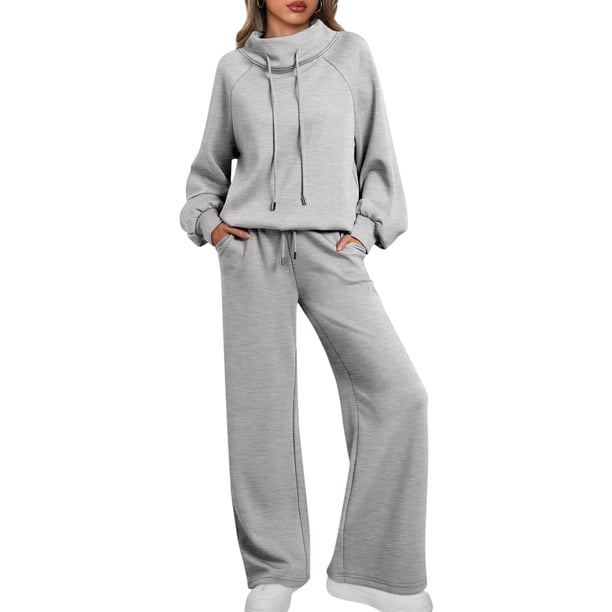 Conjuntos Deportivos de Dos Piezas para Mujer, Ideales para Otoño. Incluyen Sudadera con Cordón Ajustable y Pantalón Deportivo de Pierna . Gris XL