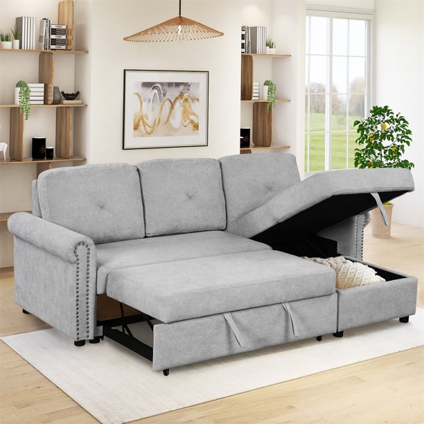 83"Upholstered LShape Sleeper Sofa Bed,Convertible Sectional Sofa