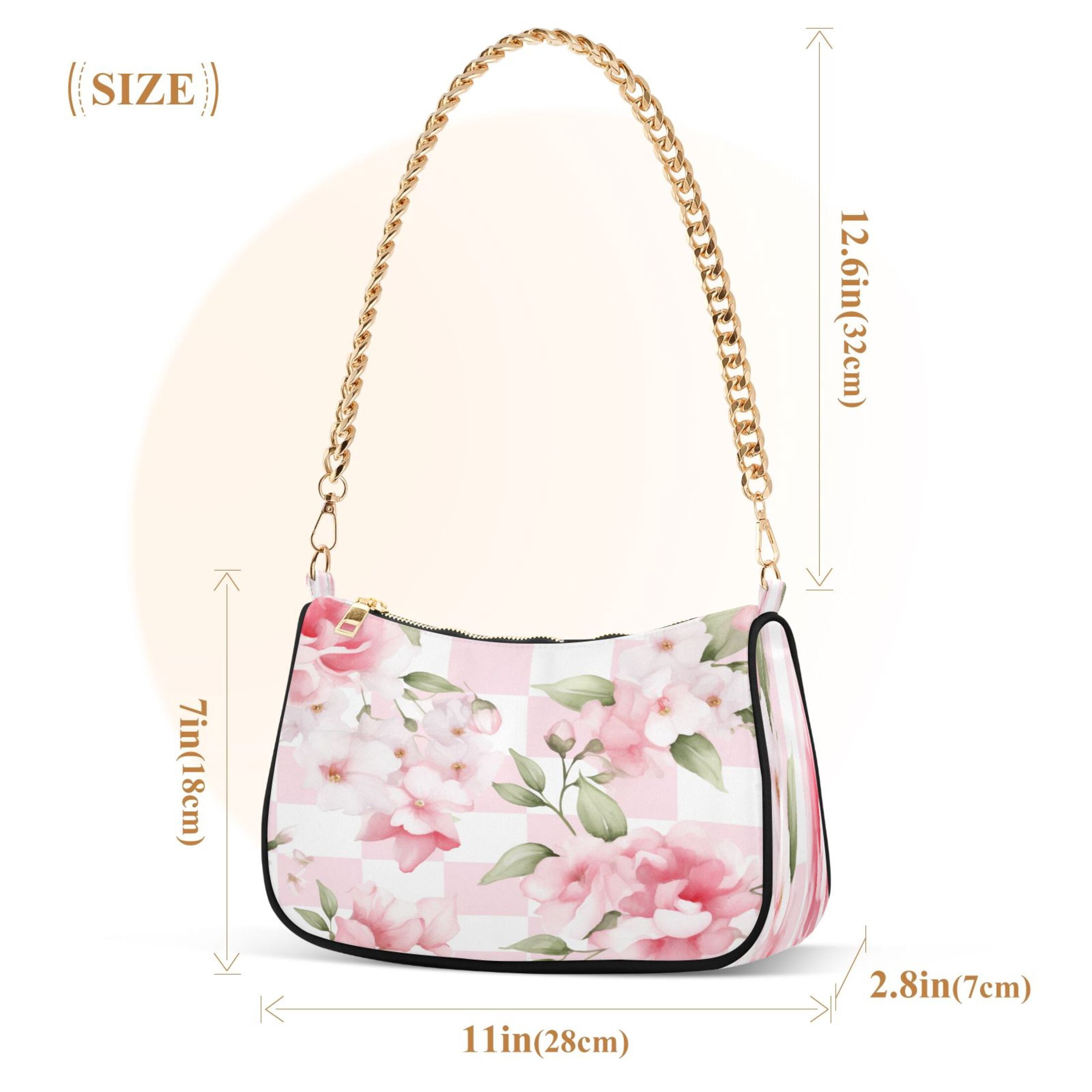 Ryvnso Peony Flowers Pink Womens Chain Shoulder Bag Tote Handbags Clutch Hobo Purse with Zipper for Travel