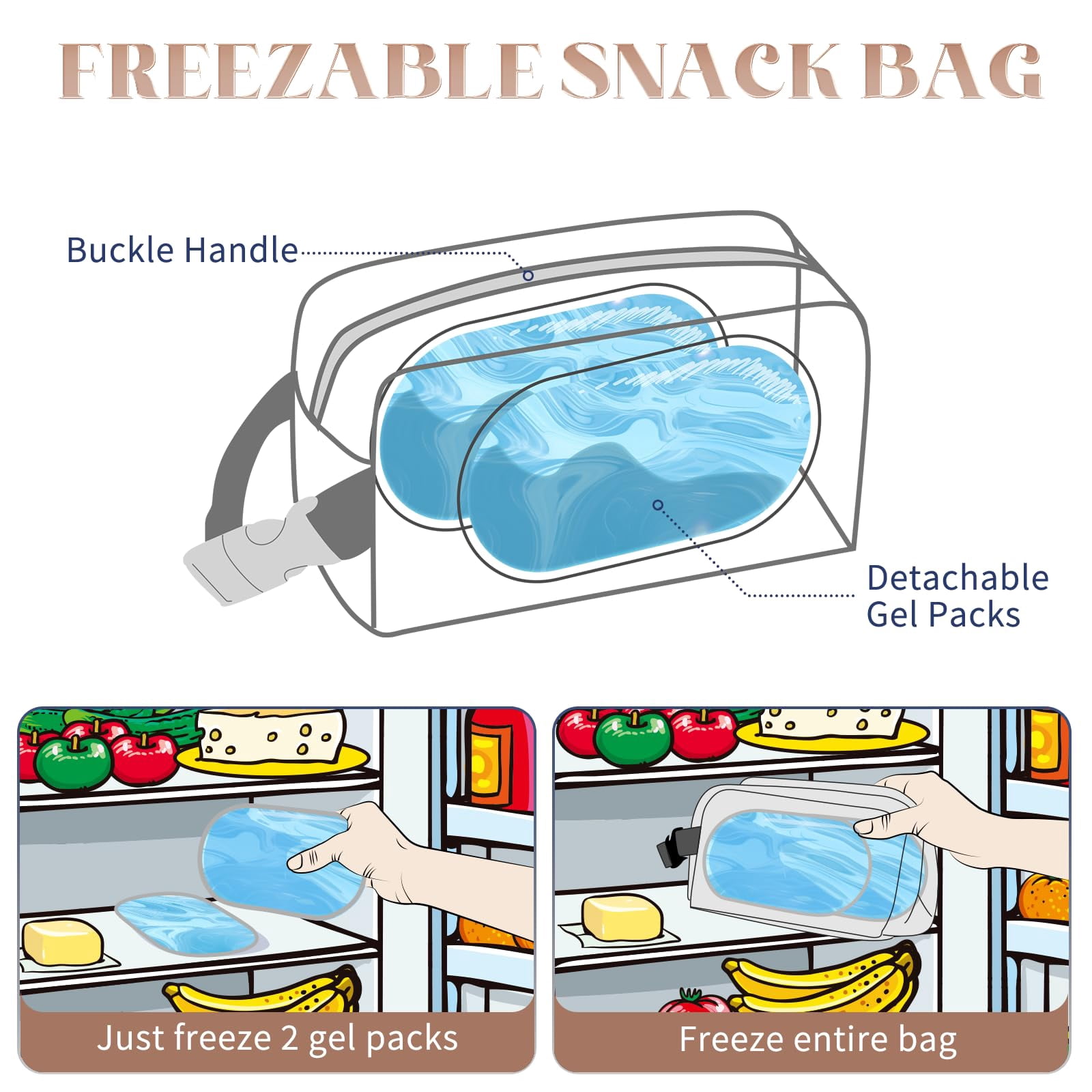 Insulated Snack bag,Lunch Bags For Women,Small Lunch Bag,Built-in Ice Packs to Keep Food Fresh,Small Cooler,Breast Milk Cooler,Suitable For Work and Travel（Beige）