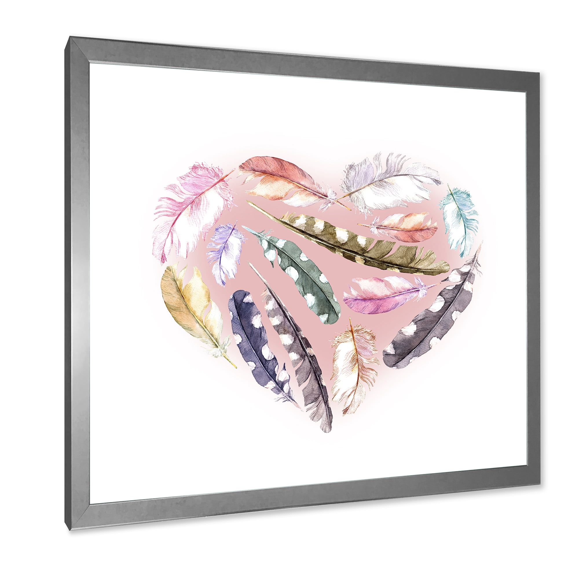 Designart 'Ethnic Feather In Heart Shape' Bohemian & Eclectic Framed Art Print