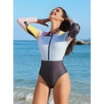 thumbnail image 5 of Attraco Womens One Piece Rash Guards Colorblock Front Zip Swimsuits Long Sleeve Surfing Suits with Built in Bras, 5 of 11