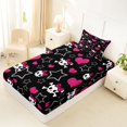 thumbnail image 4 of Castle Fairy Y2K Cute Skull Twin Sheets 3pcs,Bow Skeleton Glitter Heart Star Bedding,Pink Black,1 Fitted Sheet,1 Flat Sheet and 1 Pillowcase, 4 of 6