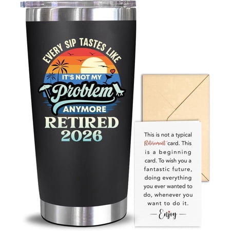 NewEleven Retirement Tumbler for Men, Women - Funny 2026 Retirement Gift, Stainless Steel Insulated Cup 20 oz