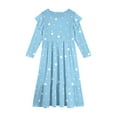 thumbnail image 4 of Abcomgle Girls Dresses Size 10-12 Casual A-Line Ruffle Long Sleeve Maxi Dress Polka Dot Crew Neck Sundresses Tiered Dresses with Pockets,Light Blue, 4 of 5
