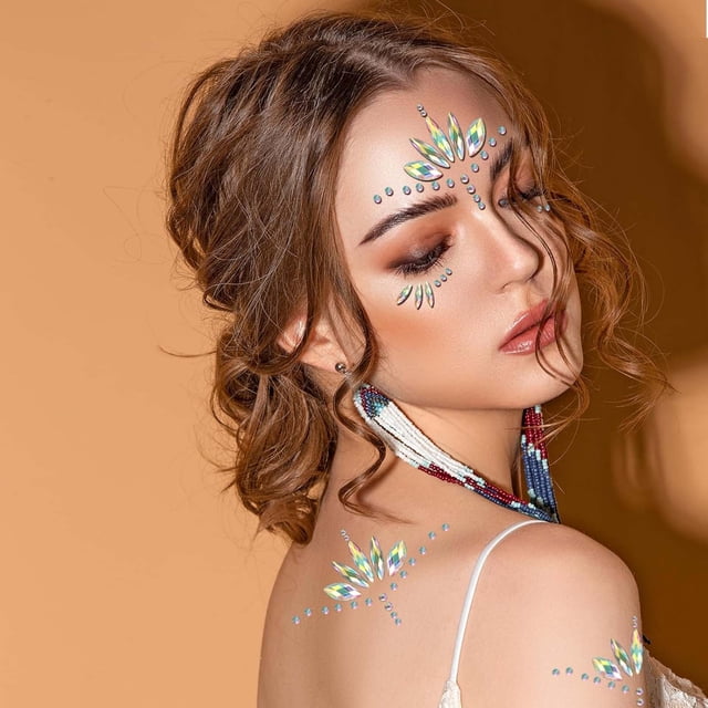 Cara Pegatinas de diamantes de imitación Autoadhesivas Gemas de cristal Joyas de la cara Purpurina Decoraciones de arte corporal para festivales Fiesta de maquillaje Carnaval Fotos de bodas Bola de