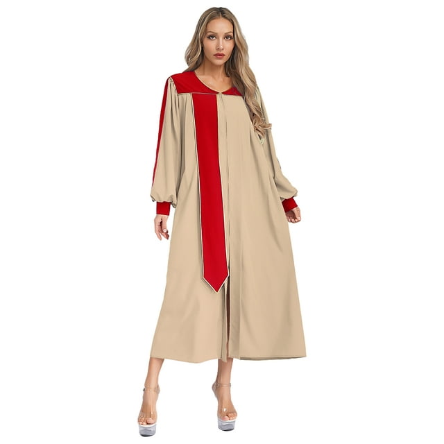 vastwit Robe de Chœur pour Femmes à Blocs de Couleur Robe de Ministre Pasteur Manches Bouffantes Fendue Fermeture Éclair devant Robe de Collation des Grades Kaki P