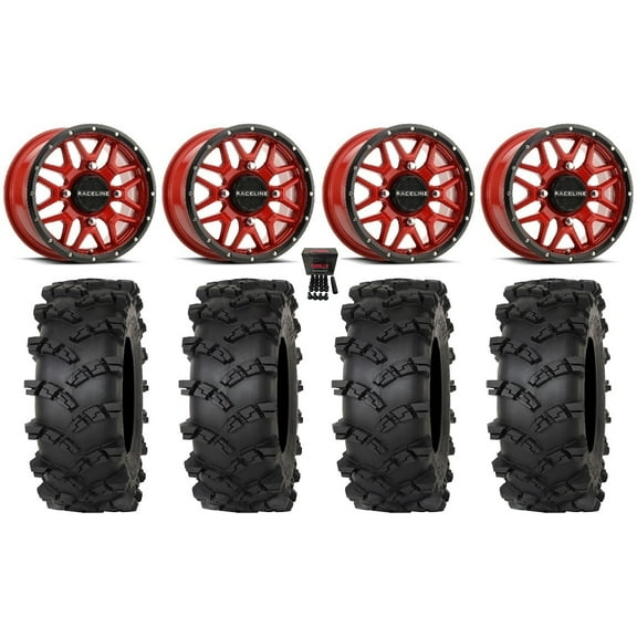 Raceline Krank 14" Wheels Red  38mm 28" Outlaw M/T Tires Polaris RZR XP 1000 / PRO XP / Ranger XP 900/1000