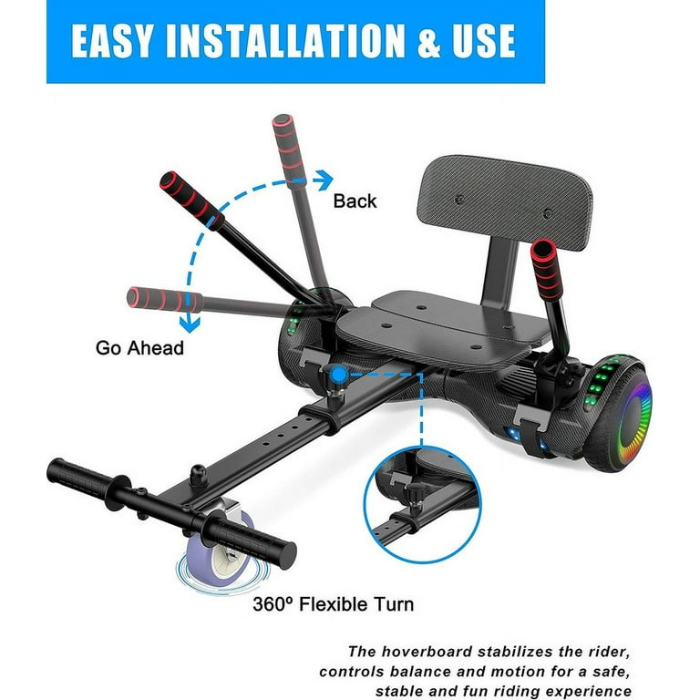 LIEAGLE My First Hoverboard with Seat Attachment 6.5 inch Self Balancing Hoverboard with Bluetooth LED Lights Suit for Adults Kids Walmart