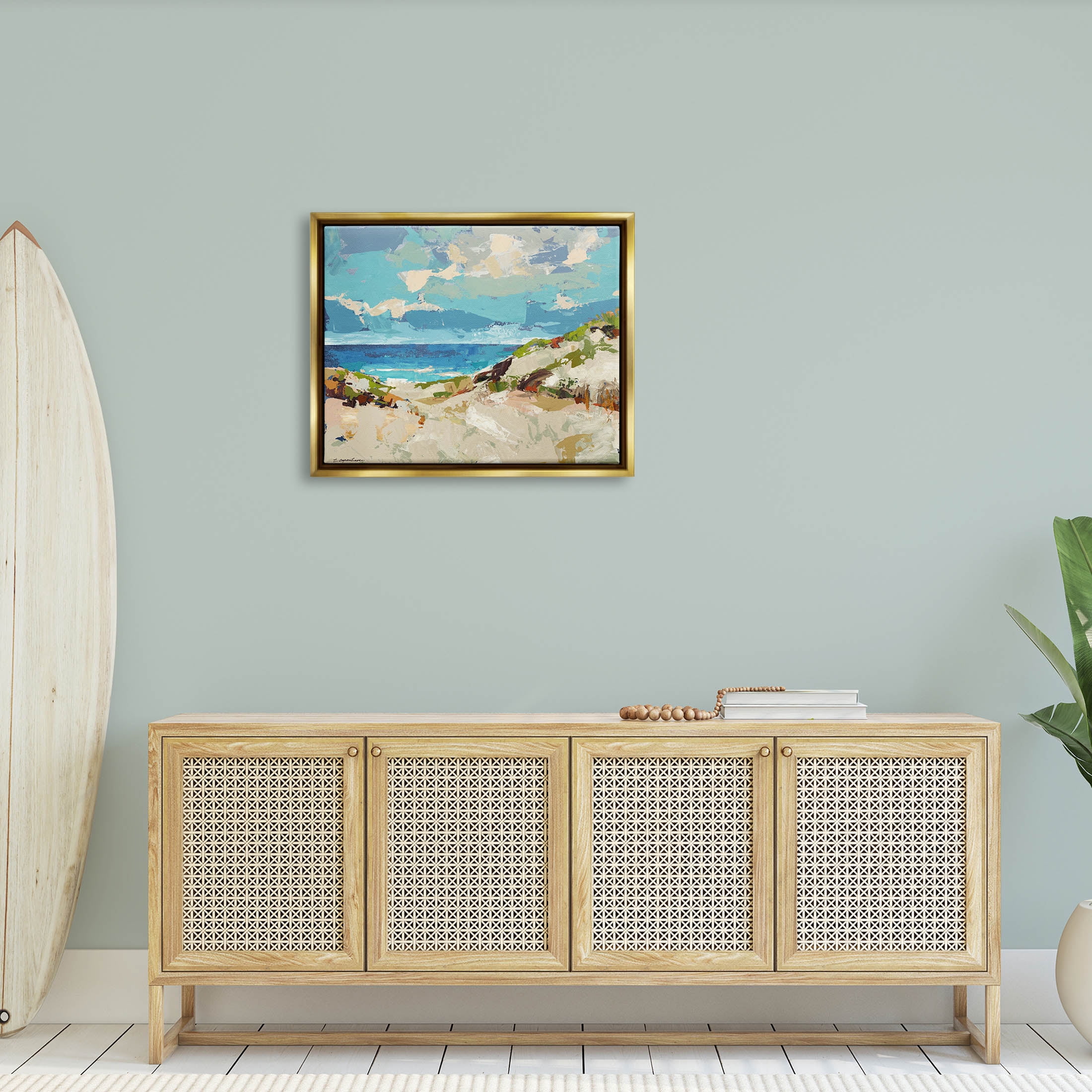 Abstract Beach Sky Landscape Landscape Painting Metallic Gold Framed Art Print Wall Art