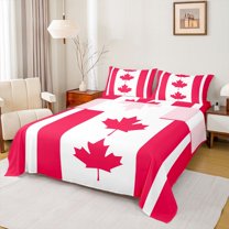 Castle Fairy Red Maple Leaves Queen Sheet Sets for Kids Teens,Canada Flag Bed Set