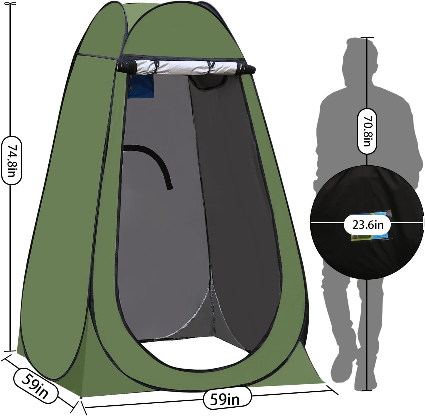 GVDV Portable Pop up Privacy Tent, Outdoor Camping Bathroom Toilet Shower Tent with Carrying Bag, Green