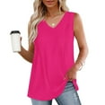 thumbnail image 2 of Mrat Fashion Women's Spring/Summer Solid Color Casual V-Neck Sleeveless Tops Tank Tops Crochet Tank Tops for Women S-46 Hot-Pink L, 2 of 8