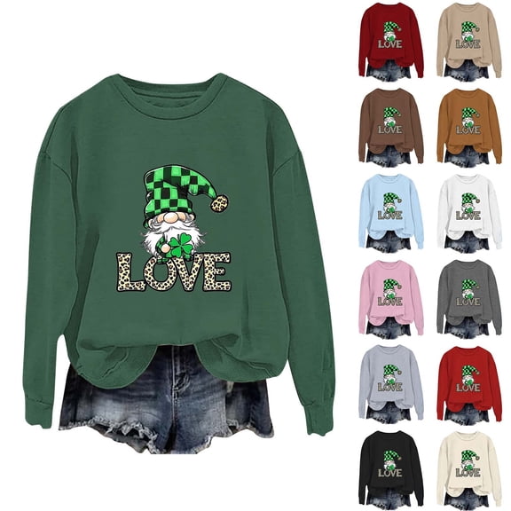 VBTAPA St Patricks Day Sweatshirt for Women Lucky Shamrock Graphic Pullover Tops Loose Casual Round Neck Sweatshirts Irish Gifts Beige S