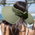 thumbnail image 3 of Women's Visor Hats Rollable Wide Brim Straw Beach Hat Sun Protection Ponytail Hats for Women Foldable Floppy (One Size, Green), 3 of 5