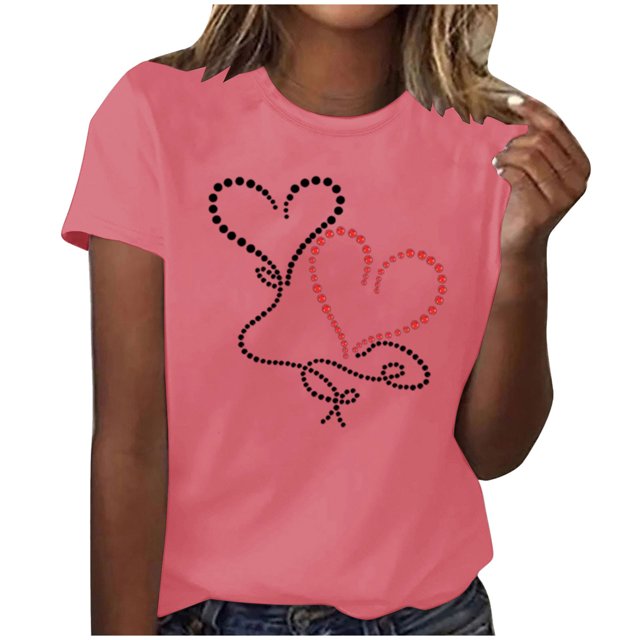 FAIWAD Hauts de la Saint-Valentin pour Femmes Manches Courtes T-Shirts Imprimé Cœur Été 2024 Tops de Sortie