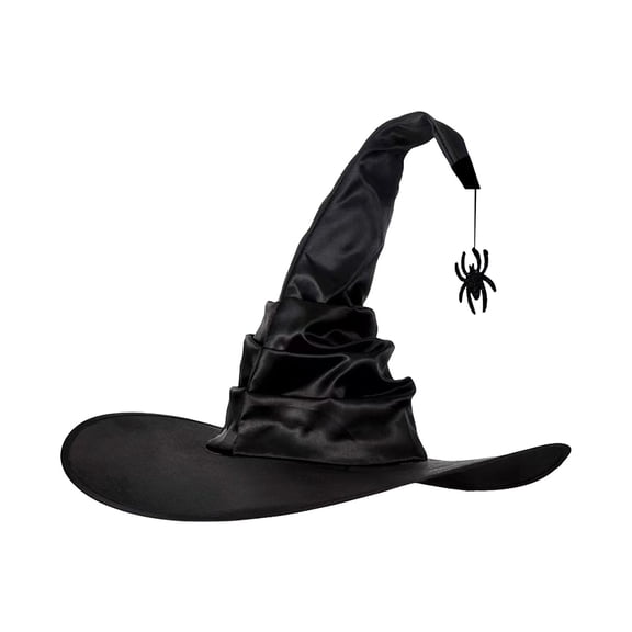 Cutuoiiu Women Halloween Party Accessory Solid Color Pleated Witch Hat Wide Brim Pointed Hat for Halloween Dress‑Up Theme Events