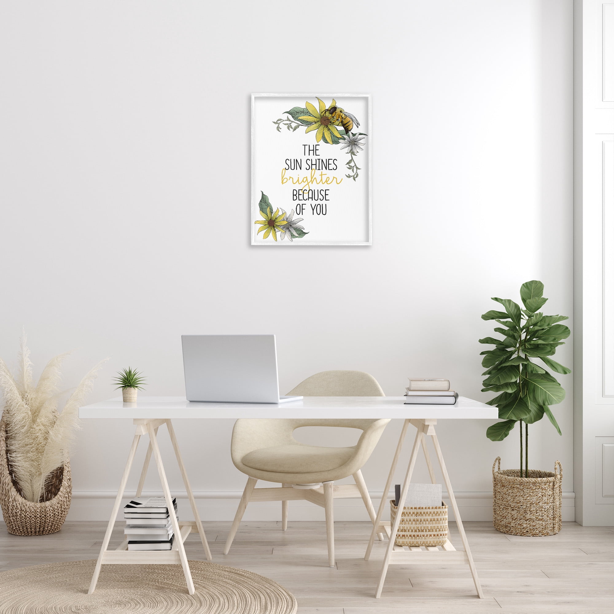 Stupell Industries Sun Shines Brighter Botanical & Floral Painting White Framed Art Print Wall Art, 24 x 30