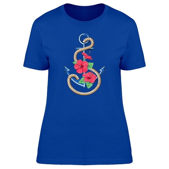Hibiscus Floral Anchor Doodle T-Shirt Women -Image by Shutterstock, Female Small