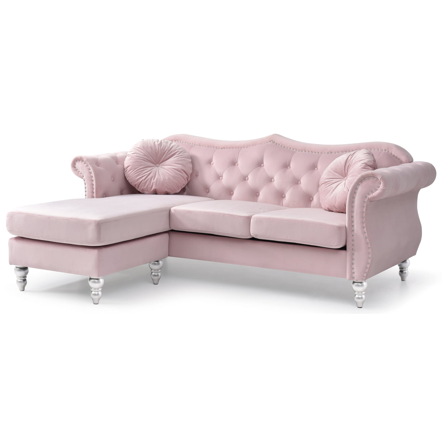 Glory Furniture Hollywood Velvet Sofa Chaise in Pink