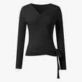 thumbnail image 6 of Lullu Girl's Tie Wrap Top Solid Lightweight Long Sleeve V Neck Shirt for Dance, 6 of 6