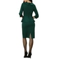 thumbnail image 3 of INSPIRE CHIC Bodycon Bow Ruffle Dress for Women's Business Casual Square Neck 3/4 Sleeve Pencil Dress XS Deep Green, 3 of 5
