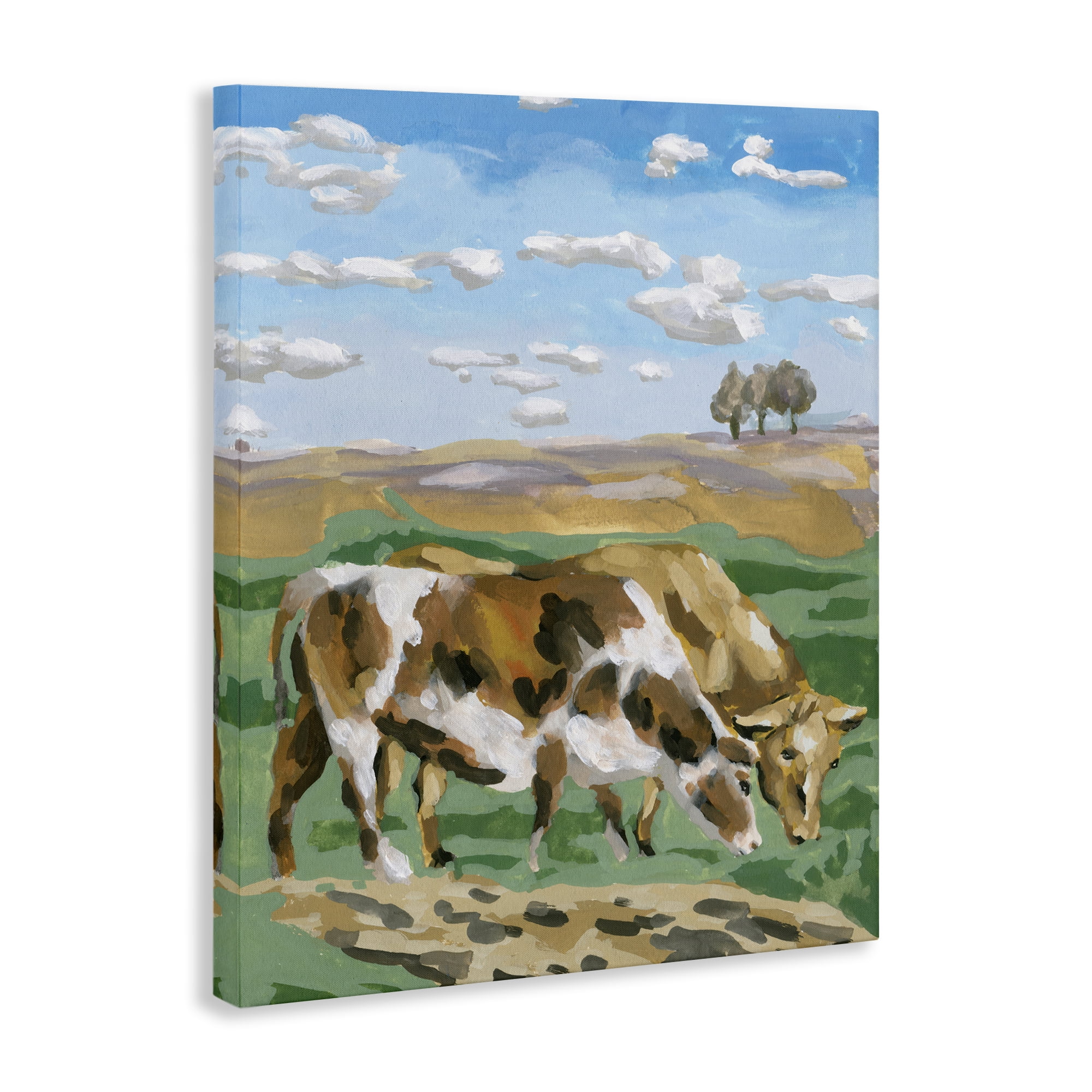 Stupell Industries Cattle Pair in Farmland Animals Painting Wrapped Canvas Art Print Wall Art, 24 x 30