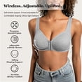 thumbnail image 5 of VEOFUX Women's Wireless Front Closure Bra - Seamless Ribbed Knit Comfort Bra with Wide Straps, No Underwire Support Bralette for Everyday Wear, Gray, 5 of 10