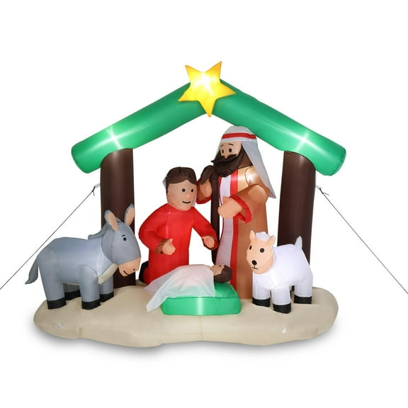 GoDecor 6FT Inflatable Decorations Jesus Family Nativity Garden Decoration Inflatable Pre-Lit Baby Jesus