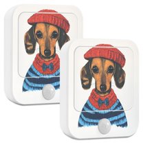 Yayeee 2-Pack Plug in LED Night Lights with Light Sensors Motion Detectors, Cute Dog Artist