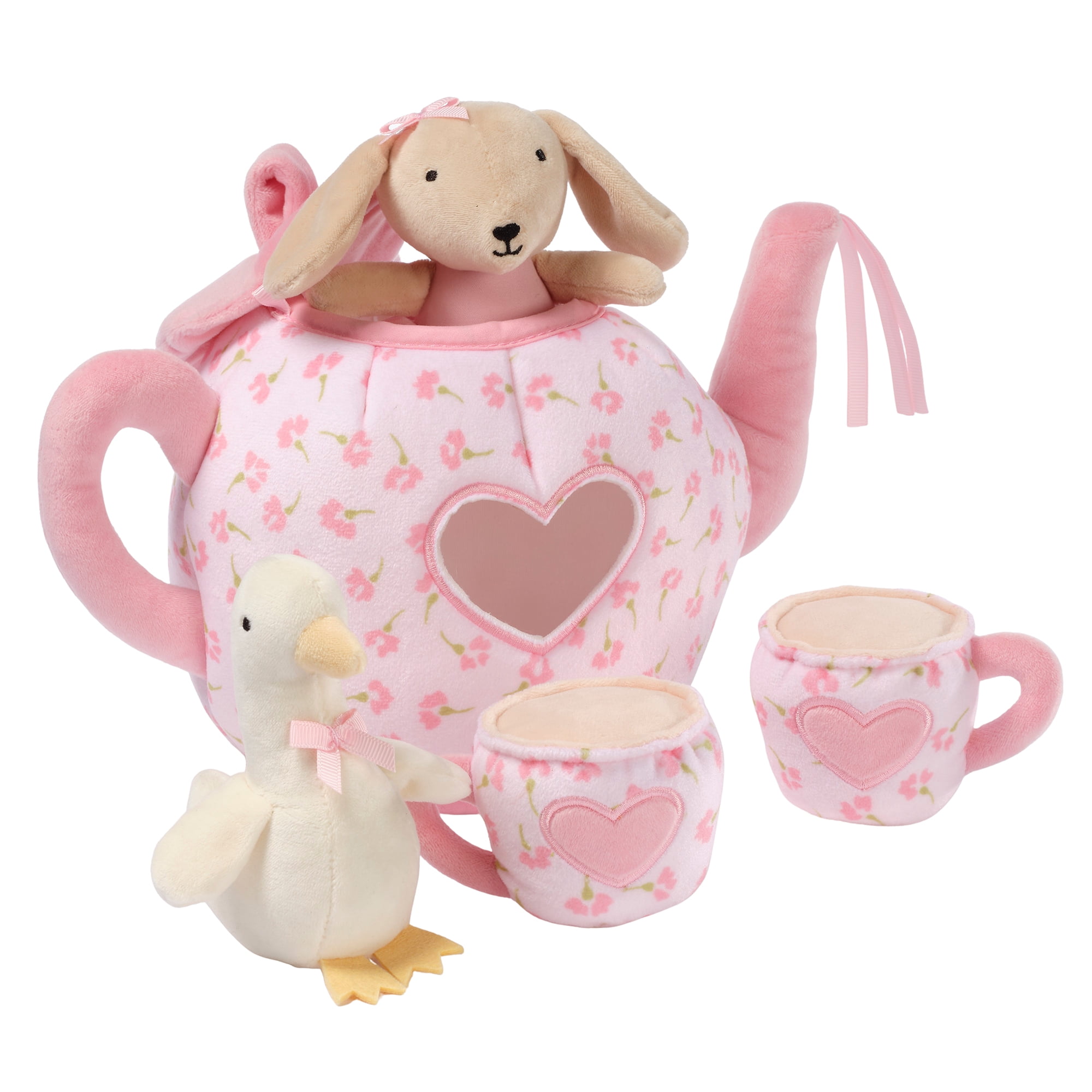 Lambs & Ivy Tea Party Interactive Plush Playset Toy w/ Cups, Pot, Goose & Bunny