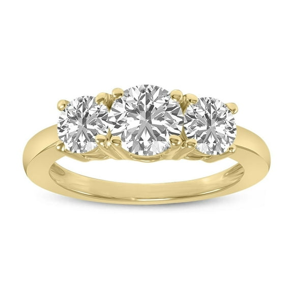 SZUL Women's 3 CTW Three Stone Round Cut Lab Grown Diamond Ring in 14K Yellow Gold