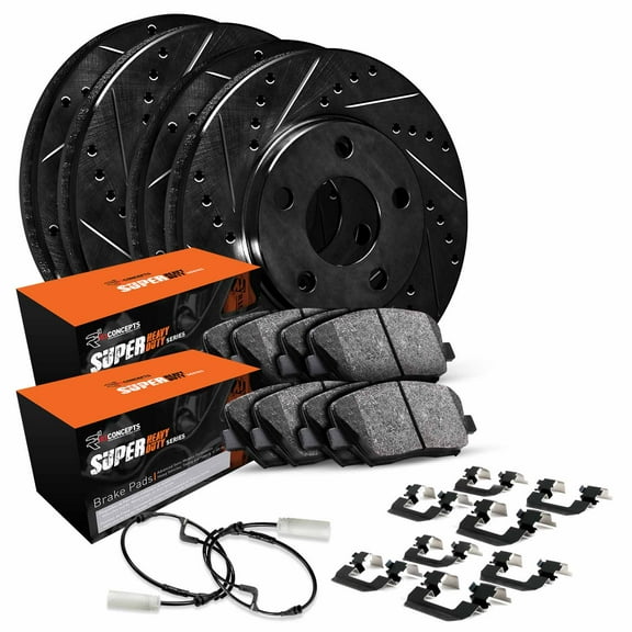 R1 Concepts WHXS2-40014 Front Rear Brakes and Rotors, Super Duty, (4) Brake Rotors, (8) Brake Pads, Hardware Kit and Sensor