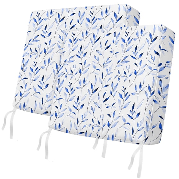 Outdoor Patio Cushion Covers 2 Pack Blue Leaves Chair Pads Slipcovers with Ties & Zipper Waterproof Seat Cover Set Leaf Plant Nature Seat Cushion Covers for Outdoor Couch Sofa 24x24 Inch