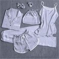 thumbnail image 5 of Pijama de siete piezas de color sólido para mujer, cárdigan de seda para primavera/otoño/verano, ropa de hogar, traje de pijama de seda artificial de 7 piezas, 5 of 5
