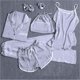 thumbnail image 5 of Pijama de siete piezas de color sólido para mujer, cárdigan de seda para primavera/otoño/verano, ropa de hogar, traje de pijama de seda artificial de 7 piezas, 5 of 5