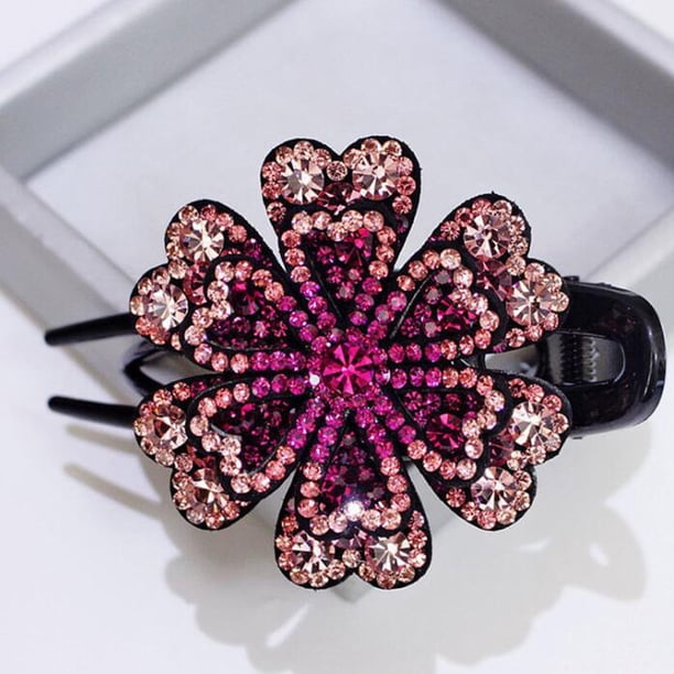 Fiudx Pinza para El Pelo con Doble Flor y Diamantes de Imitación, Diseño de Perlas Flexibles, para Mujer