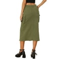 thumbnail image 3 of INSPIRE CHIC Denim Cargo Skirt for Women's Y2K Split Hem Midi Jean Skirts with Pocket XS Army Green, 3 of 6