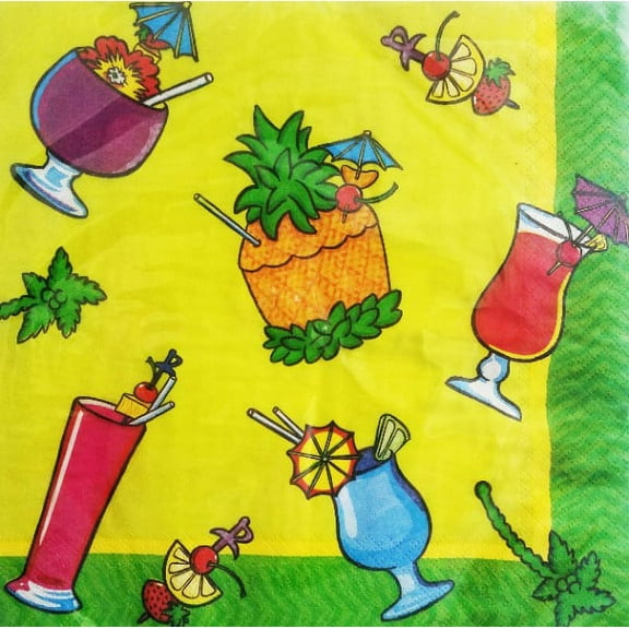 Summer 'Tropical Drinks' Extra Large Lunch Napkins 3 ply (16ct)