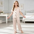 thumbnail image 2 of mgoYE Silk Satin Pajamas Set 5-6 Years Girls 2 Piece Pj Sets Short Sleeve Sleepwear Soft Button Loungewear for Kids Yellow, 2 of 4