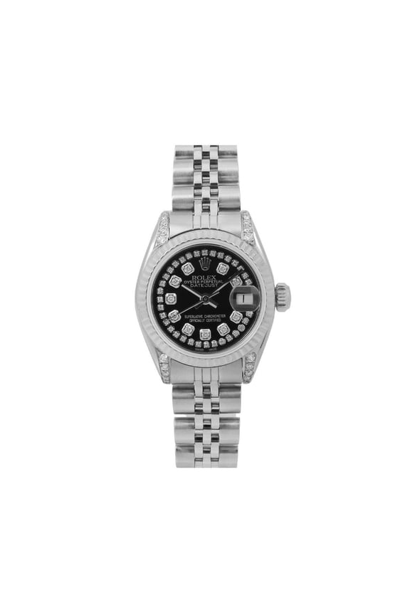 Pre-Owned Rolex Datejust 26MM 6916 Black Diamond Dial Fluted Bezel Stainless Steel Jubilee Bracelet